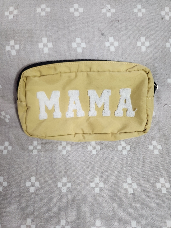 no brand Handbags - Mama cosmetic pouch features white fuzzy chenille varsity-style letter